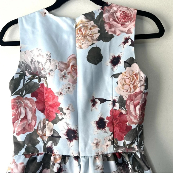 Cece Floral Rose Light Blue Silky Midi Dress Formal Homecoming Wedding sz 0 - Picture 4 of 8